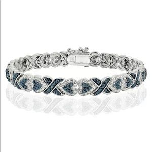 New 1.00ctw Blue Diamond X's & Hearts Bracelet 7.5”!